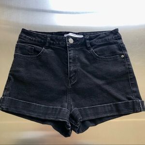 Zara | High Waisted Black Denim Shorts